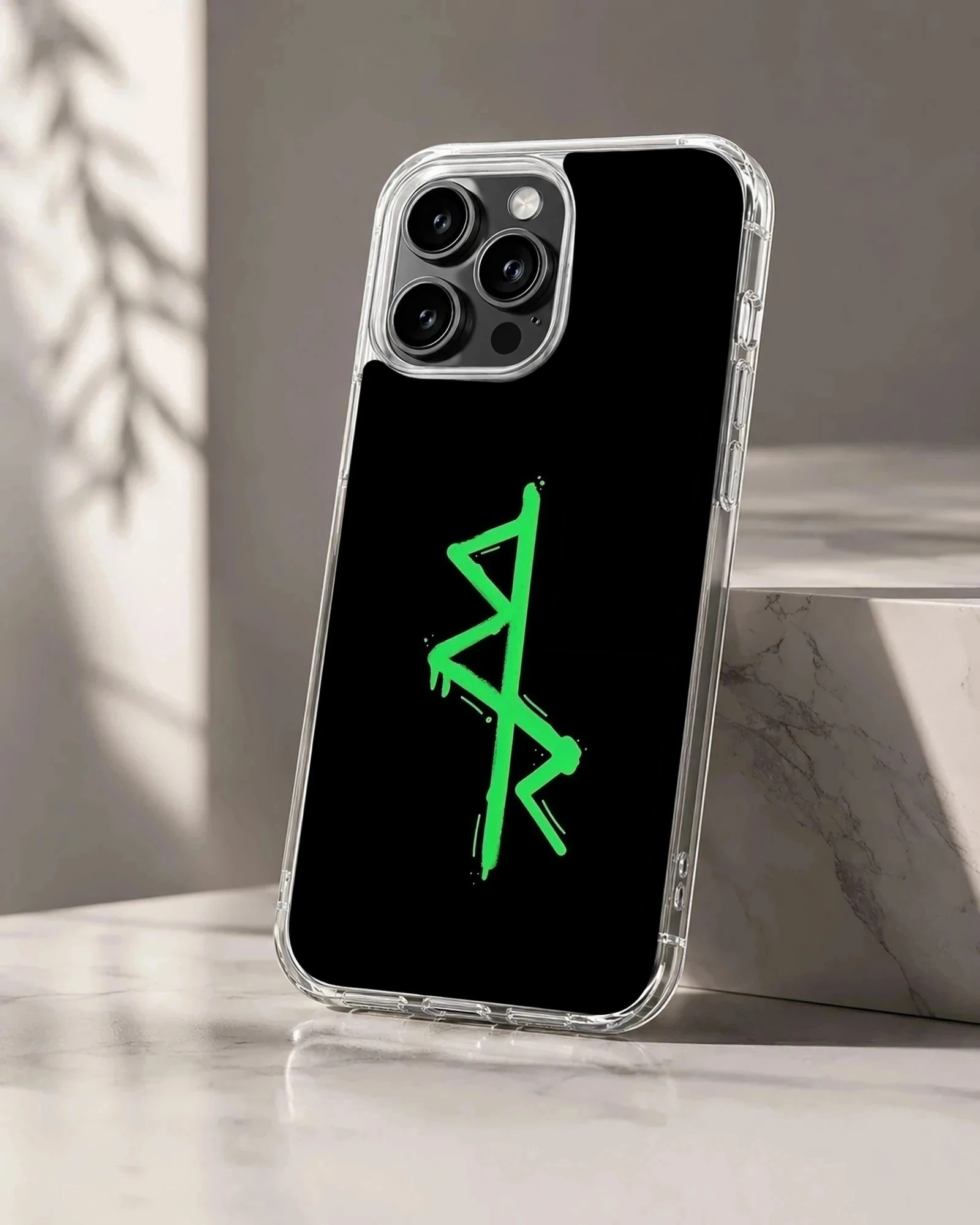 Edgy green design on black background Cyberpunk phone case