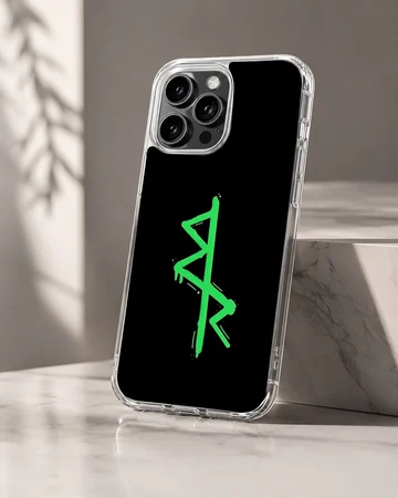 Edgy green design on black background Cyberpunk phone case — Hero