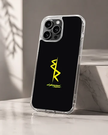 Bold typography in yellow on a black background - Cyberpunk phone case — Hero