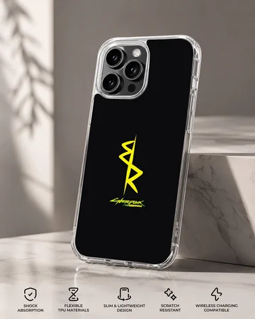 Bold typography in yellow on a black background - Cyberpunk phone case — Specs