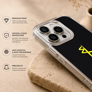 Bold typography in yellow on a black background - Cyberpunk phone case — Info
