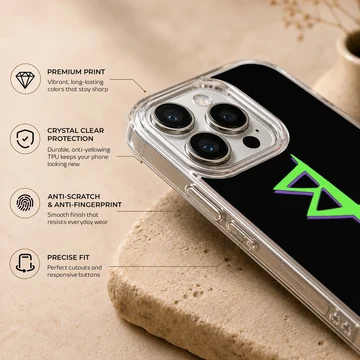 Cyberpunk design with bold lettering on a black background - phone case — Info