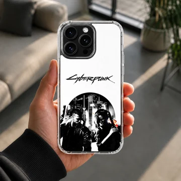 Dynamic cyberpunk illustration featuring contrasting black and white characters on a phone case — Lifestyle