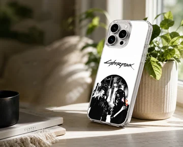Dynamic cyberpunk illustration featuring contrasting black and white characters on a phone case — Lifestyle