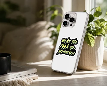 Bold typography with the phrase 'Wake The F*ck Up, Samurai!' on a cyberpunk phone case — Lifestyle