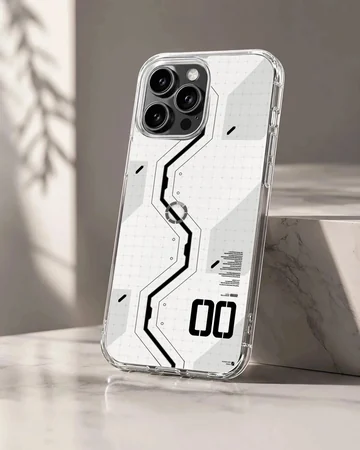 Futuristic digital design in black and white on a phone case