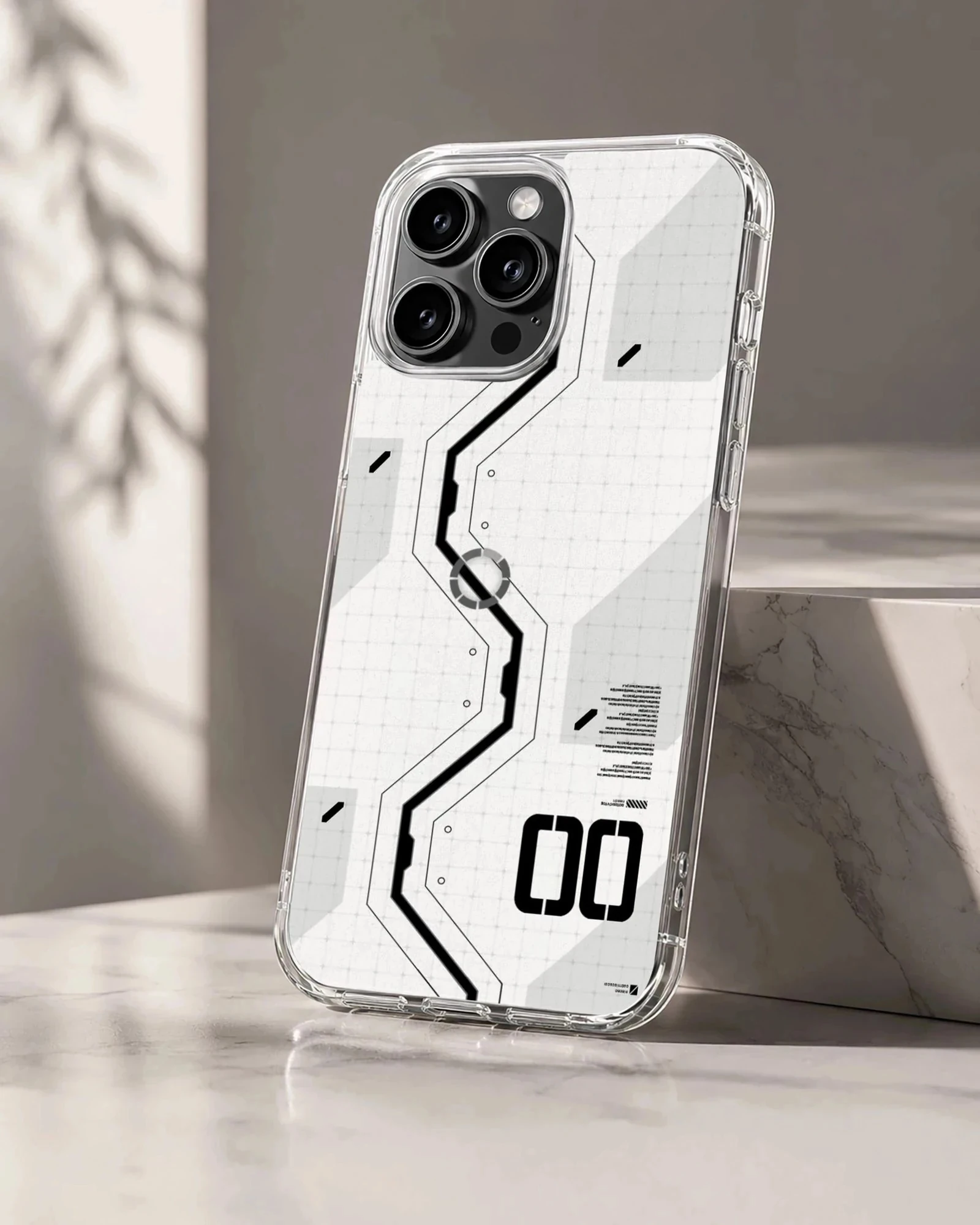 Futuristic digital design in black and white on a phone case