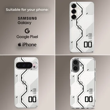 Futuristic digital design in black and white on a phone case — Collage