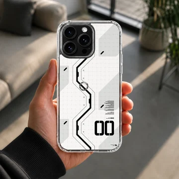 Futuristic digital design in black and white on a phone case — Lifestyle