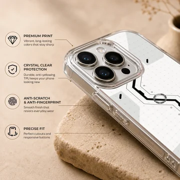 Futuristic digital design in black and white on a phone case — Info