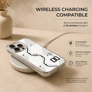 Futuristic digital design in black and white on a phone case — Charging