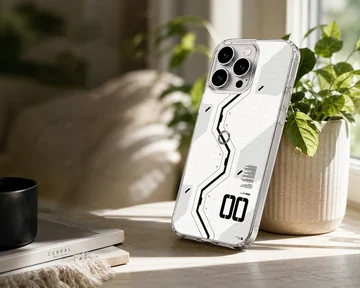 Futuristic digital design in black and white on a phone case — Lifestyle