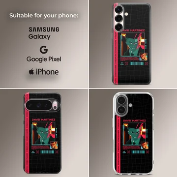Cyberpunk design phone case with vibrant colors and dynamic artwork — Collage