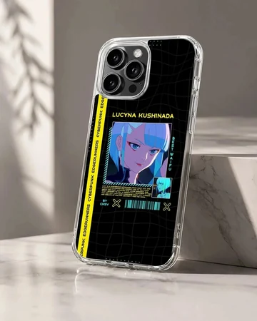 Edgy digital illustration of a cyberpunk character on a phone case