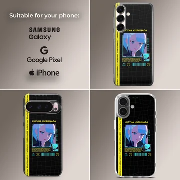 Edgy digital illustration of a cyberpunk character on a phone case — Collage