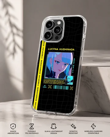 Edgy digital illustration of a cyberpunk character on a phone case — Specs