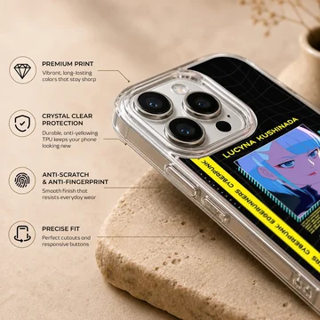 Edgy digital illustration of a cyberpunk character on a phone case — Info