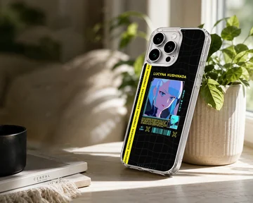 Edgy digital illustration of a cyberpunk character on a phone case — Lifestyle
