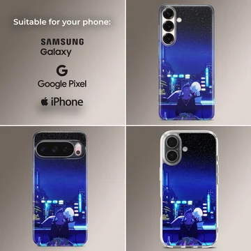 Futuristic urban scene with bright colors on a phone case — Collage