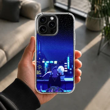 Futuristic urban scene with bright colors on a phone case — Lifestyle