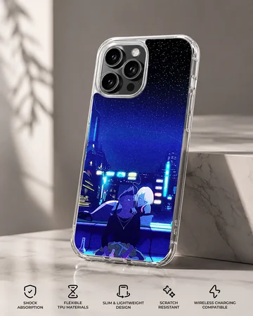 Futuristic urban scene with bright colors on a phone case — Specs