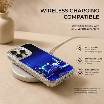 Futuristic urban scene with bright colors on a phone case — Charging