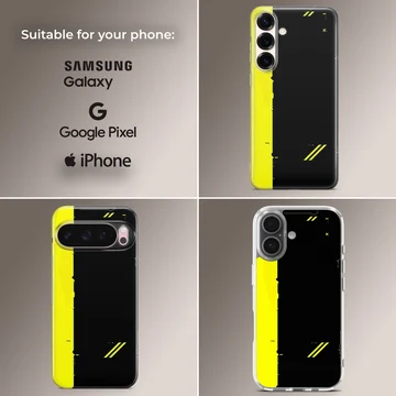 Bold black and yellow abstract cyberpunk phone case — Collage