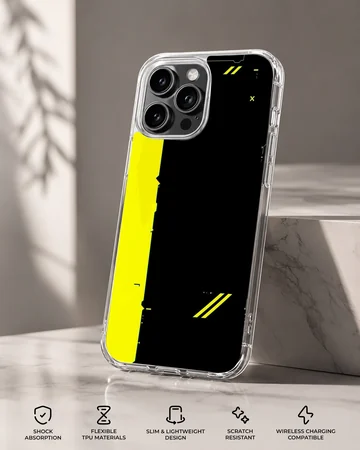 Bold black and yellow abstract cyberpunk phone case — Specs