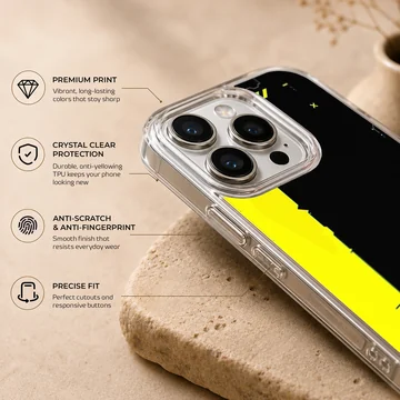 Bold black and yellow abstract cyberpunk phone case — Info