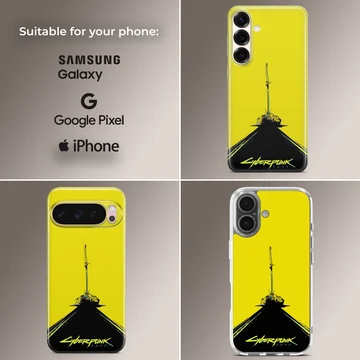 Bold yellow and black Cyberpunk digital illustration phone case — Collage