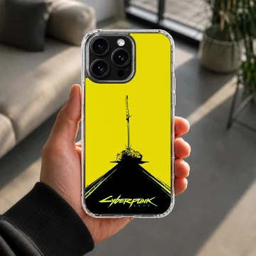 Bold yellow and black Cyberpunk digital illustration phone case — Lifestyle
