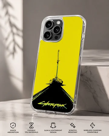 Bold yellow and black Cyberpunk digital illustration phone case — Specs