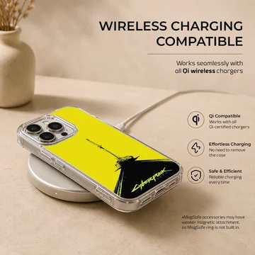 Bold yellow and black Cyberpunk digital illustration phone case — Charging