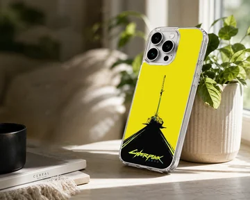 Bold yellow and black Cyberpunk digital illustration phone case — Lifestyle