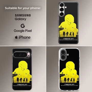 Bold cyberpunk art featuring yellow graphic and urban silhouette on phone case — Collage