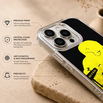 Bold cyberpunk art featuring yellow graphic and urban silhouette on phone case — Info