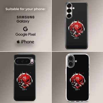 Bold cyberpunk graphic design on a black background phone case — Collage