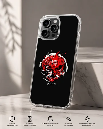 Bold cyberpunk graphic design on a black background phone case — Specs