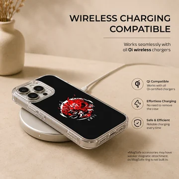 Bold cyberpunk graphic design on a black background phone case — Charging