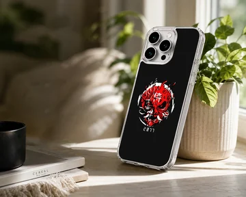 Bold cyberpunk graphic design on a black background phone case — Lifestyle