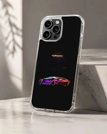 Dynamic cyberpunk car design on a black background phone case