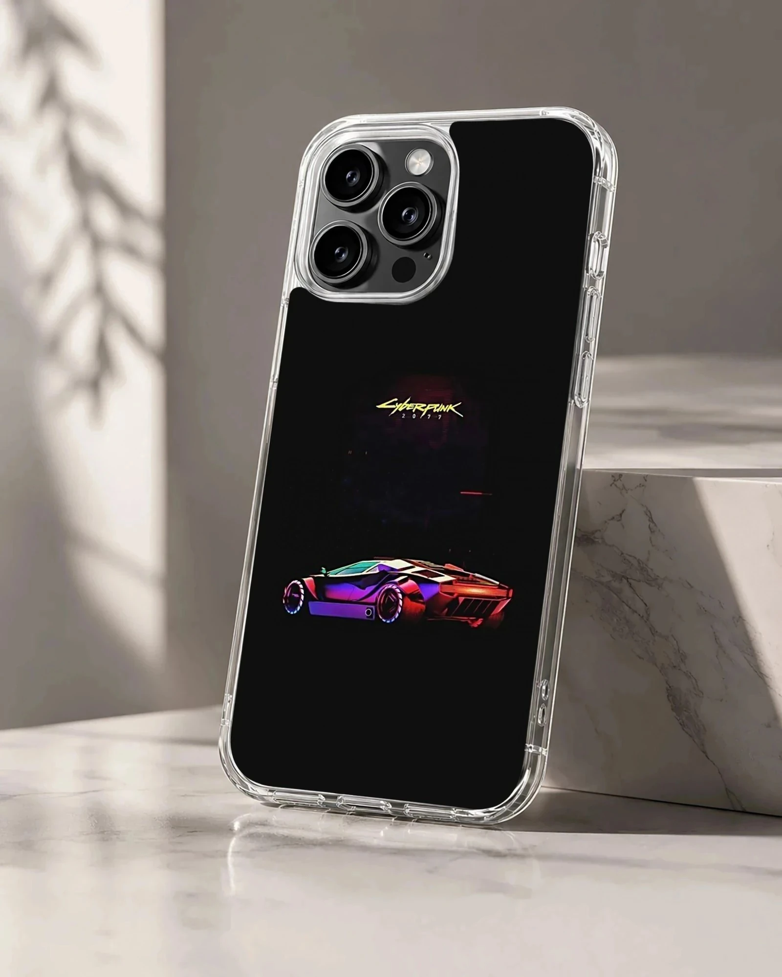 Dynamic cyberpunk car design on a black background phone case