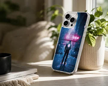 Edgy cyberpunk design featuring a figure in neon-lit urban setting phone case — Lifestyle