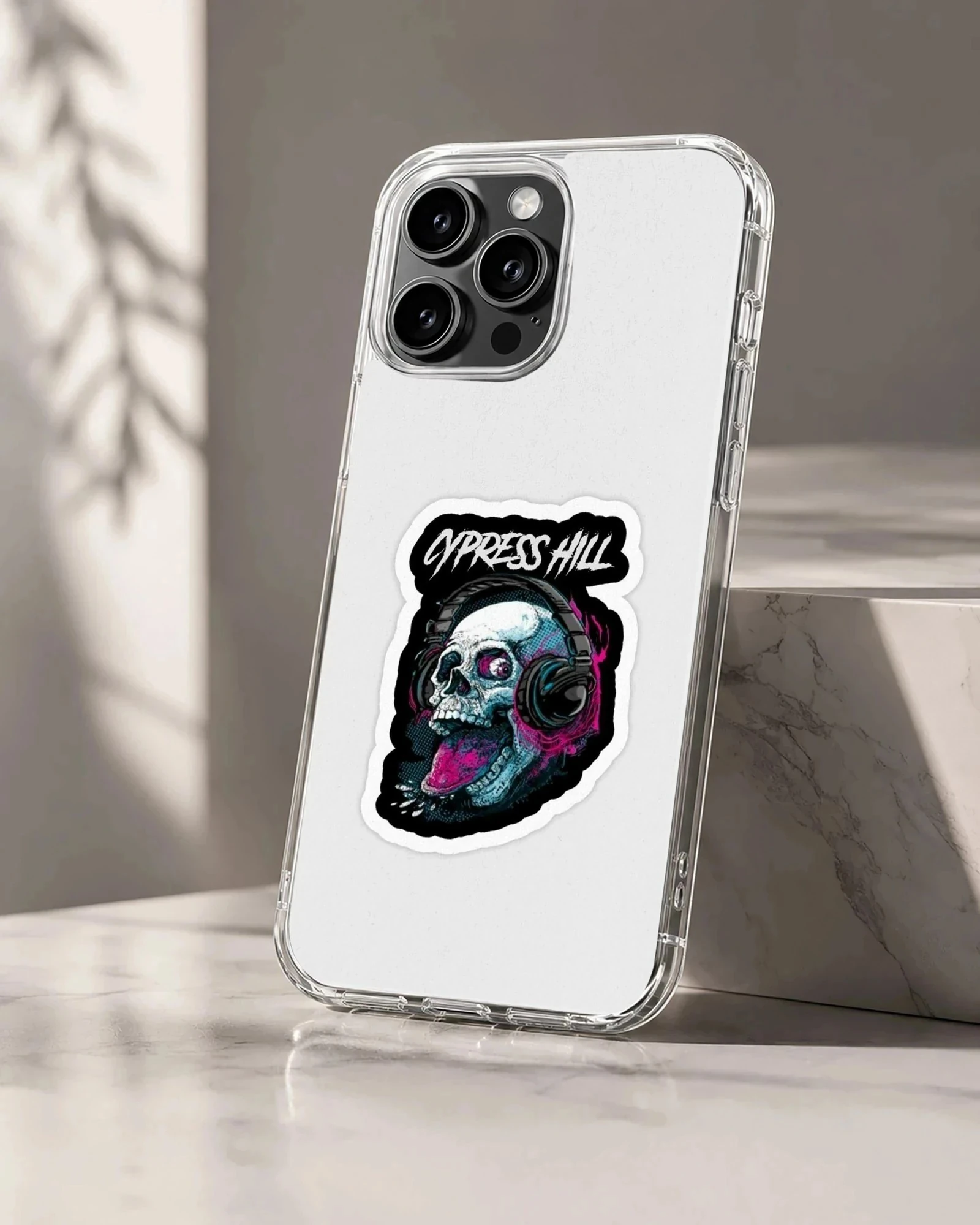 Edgy Cypress Hill design with a skull and headphones on phone case