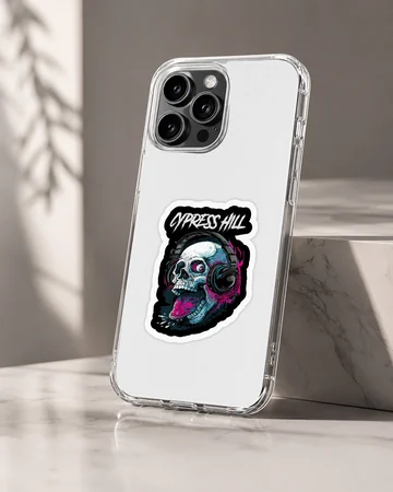 Edgy Cypress Hill design with a skull and headphones on phone case — Hero