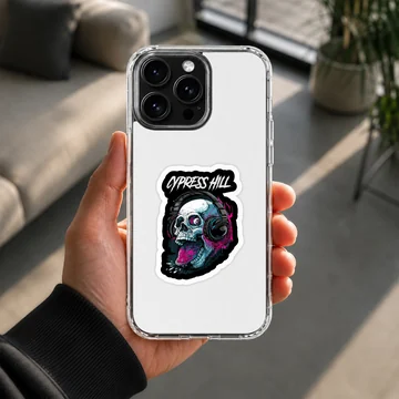 Edgy Cypress Hill design with a skull and headphones on phone case — Lifestyle