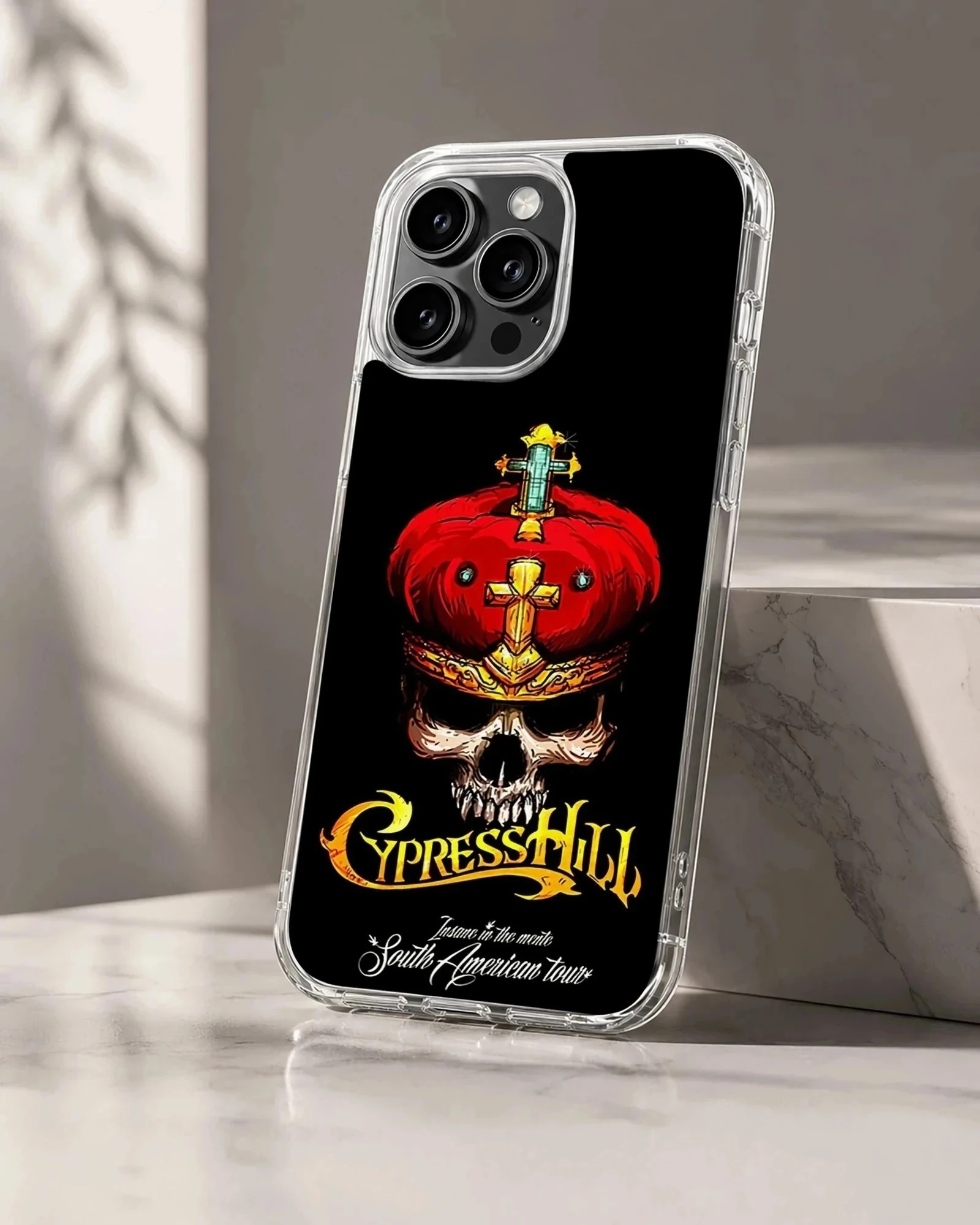 Bold Cypress Hill phone case featuring a skull and crown design