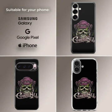 Cypress Hill phone case featuring a vibrant skull design on a black background — Collage