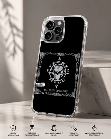 Cypress Hill design featuring bold typography on a black background phone case — Specs