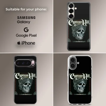 Cypress Hill skull artwork on a black phone case — Collage